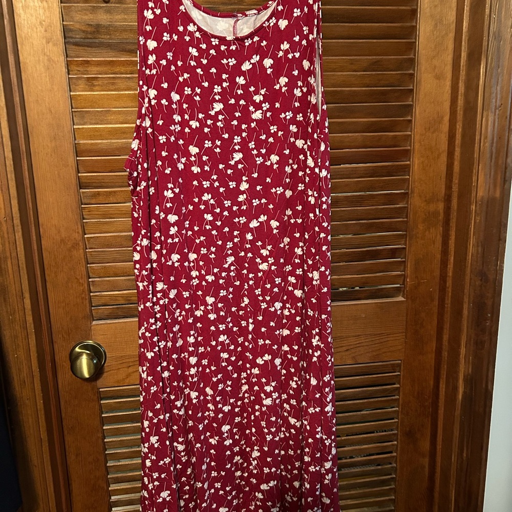 Floral Sleeveless Red Dress